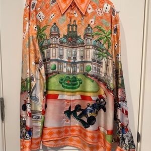 Men's Casino-Themed Button Down Shirt - Orange and Green